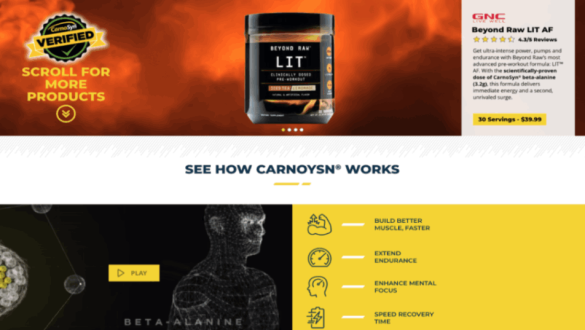 CarnoSyn beta-alanine Landing Page Screenshot